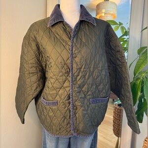 Fox Run Army Green with Blue Corduroy Accent Quilted Jacket